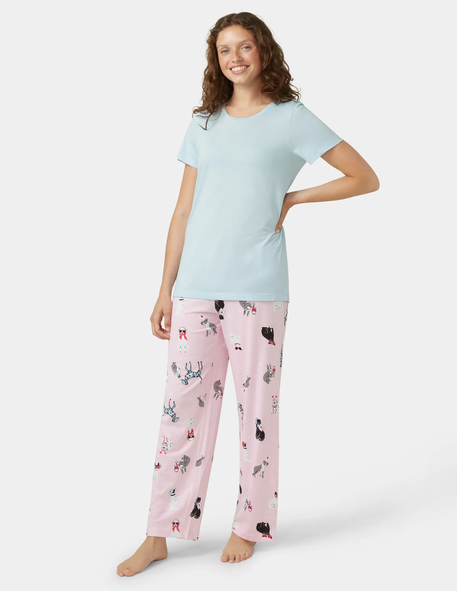 Solid Short Sleeve Scoop Neck PJ Tee - Image 4