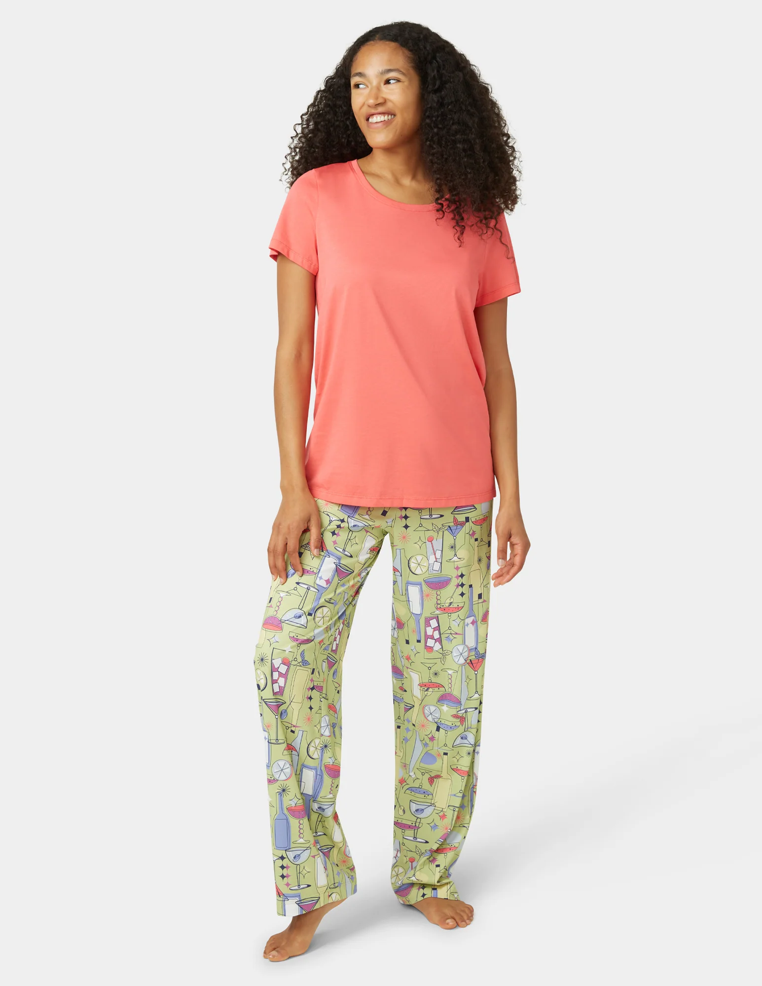 Solid Short Sleeve Scoop Neck PJ Tee - Image 4